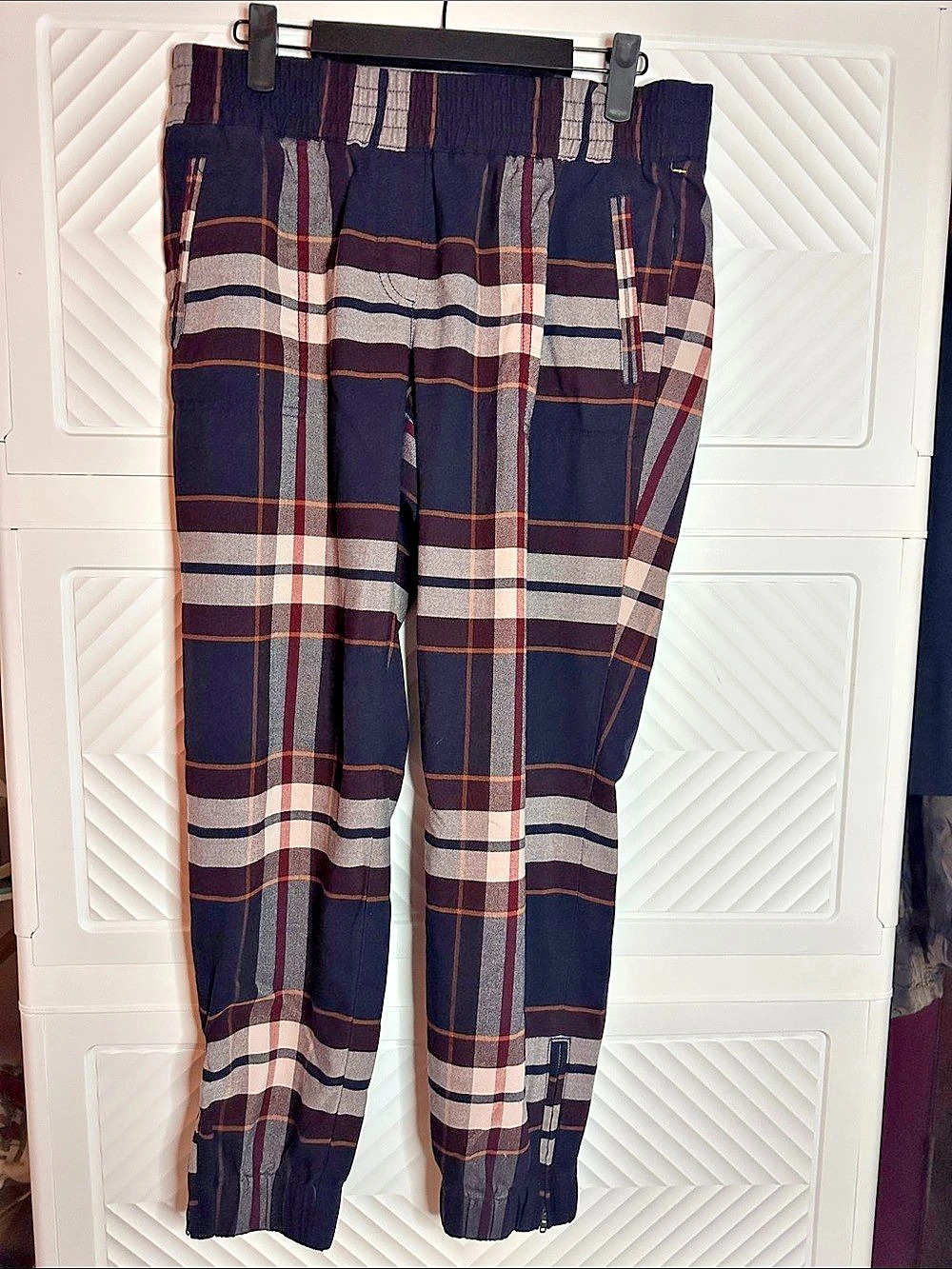 Ann Taylor LOFT Plaid Jogger Pants in Navy & Tan Size Small